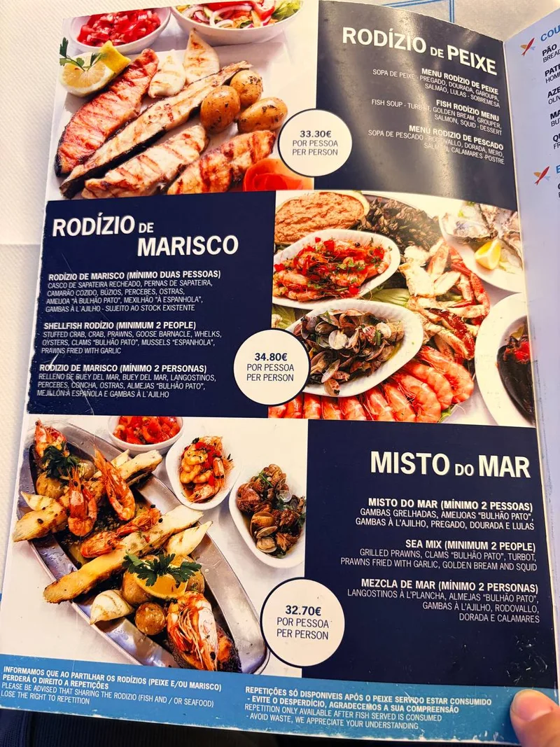 Baía do Peixe 的海鲜菜单